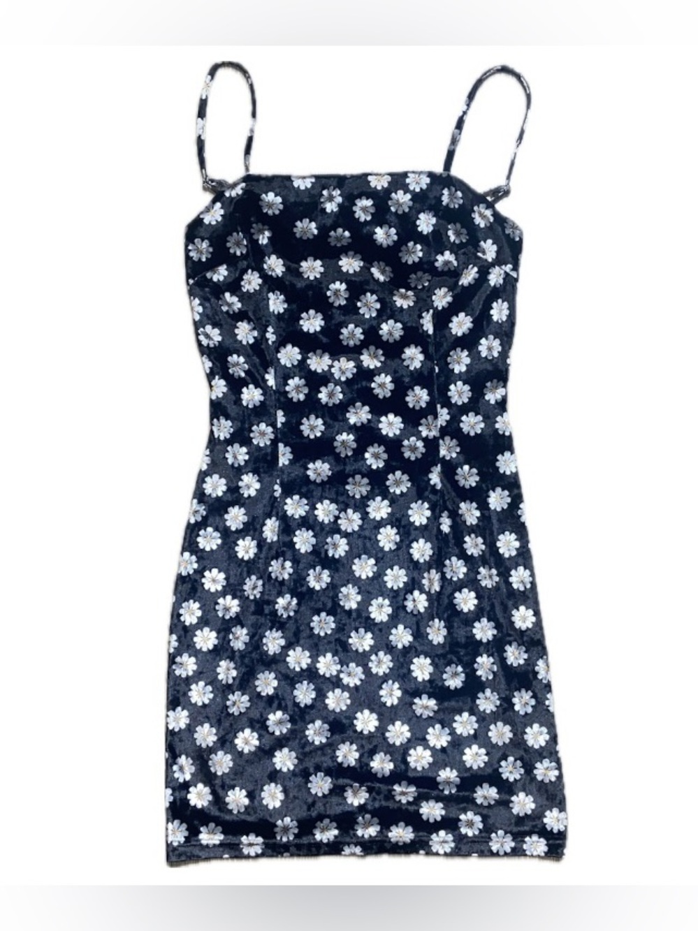 90s Y2K Whimsigoth Soft Grunge Velvet Black Floral Slip Mini Dress - Small